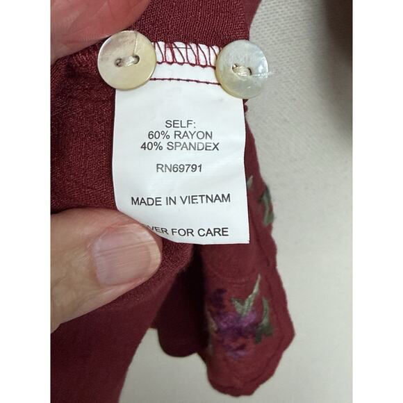 Figueroa & Flower Anthropologie Top Tunic Sz L Womens Maroon Boho Blouse Peasant - Picture 13 of 15